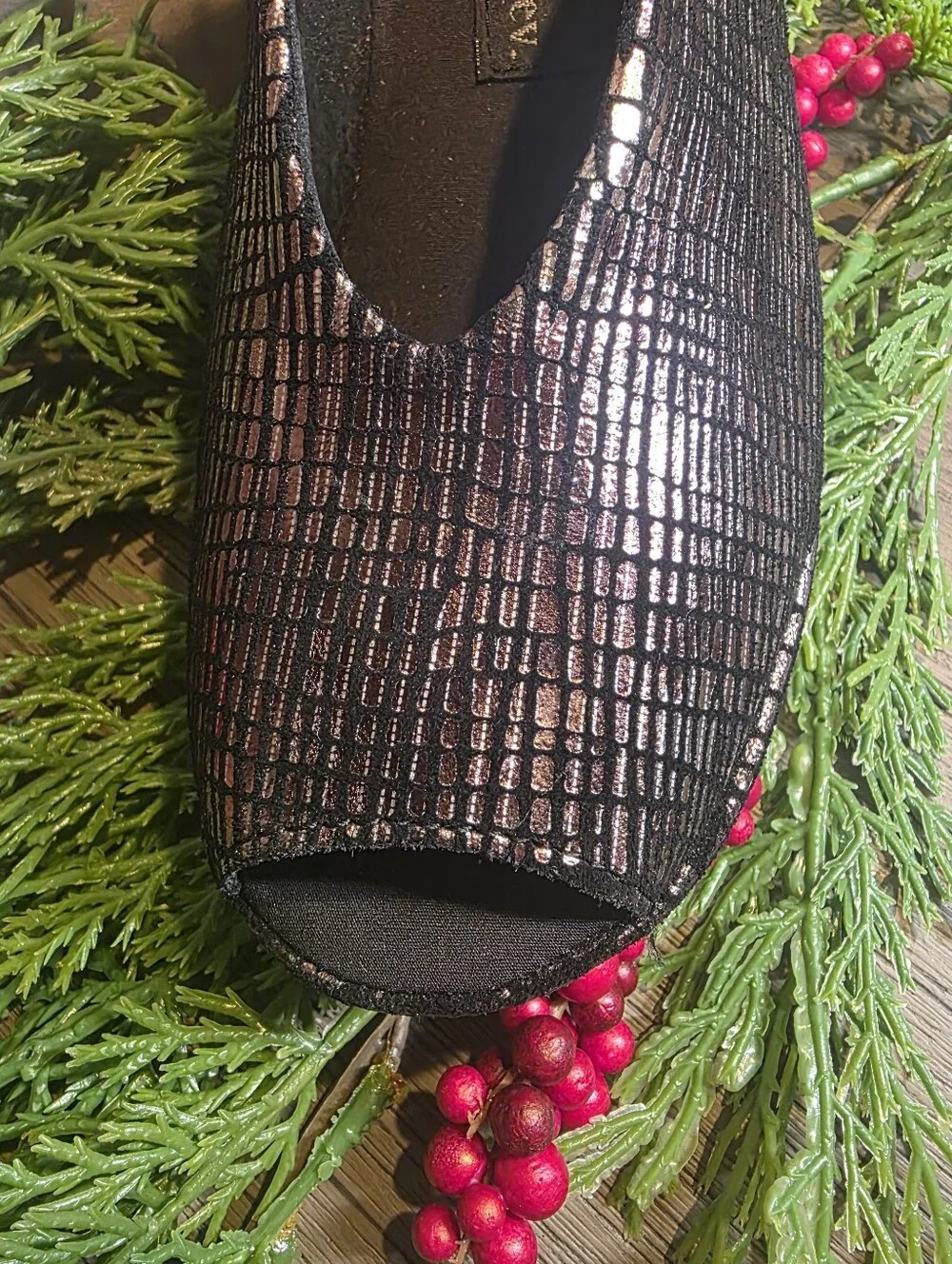 bernie mev. Women's Mely Slingback Wedges in Black Print Shimmer